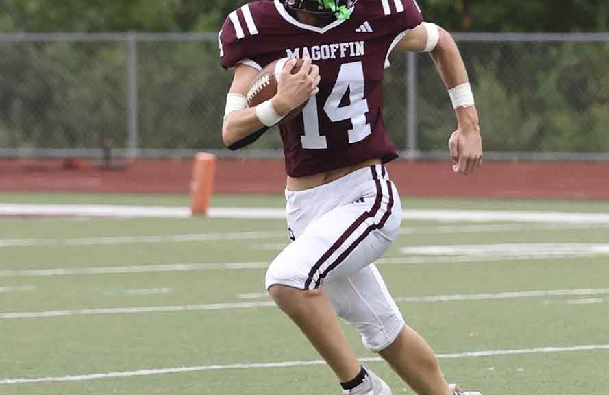 James Fultz picked up yardage for Magoffin County during a game versus Perry County Central in the 2025 high school football season. Photo || Jim Arnett