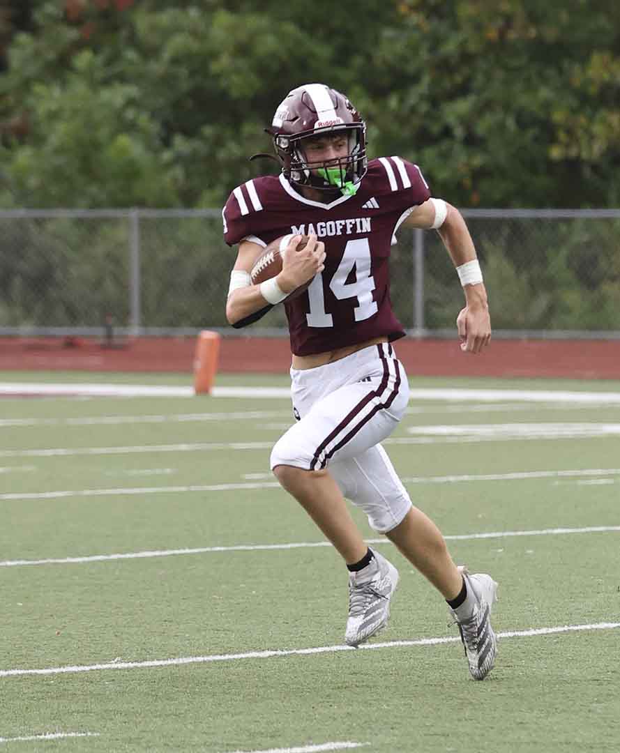 James Fultz picked up yardage for Magoffin County during a game versus Perry County Central in the 2025 high school football season. Photo || Jim Arnett
